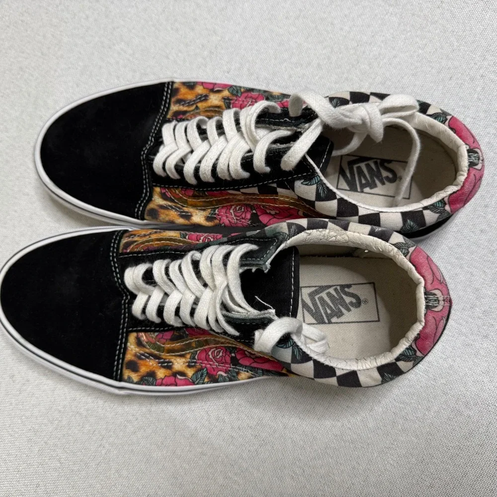 Vans Old Skool Leopard Rose Checkerboard Sneakers Mens 10 Womens 11.5 Low Top